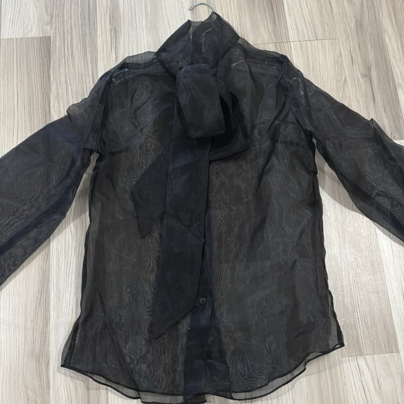 anthropologie sheer Black Back Bow at neck, self tie, Blouse NWOT By Ellender - Picture 8 of 16